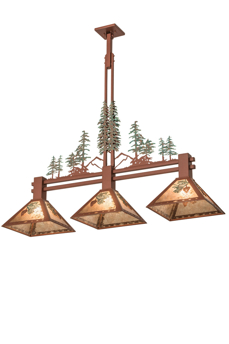 Meyda Tiffany 29365 Three Light Island Pendant, Rust/Green Trees & Needles