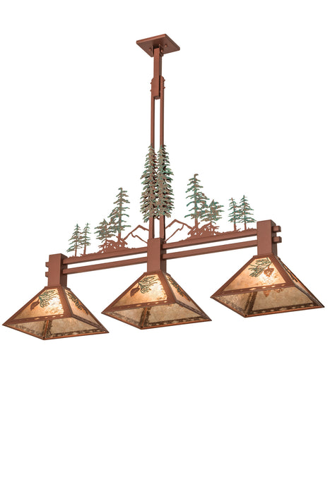 Meyda Tiffany 29365 Three Light Island Pendant, Rust/Green Trees & Needles