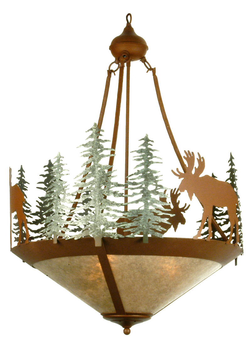 Meyda Tiffany 29524 Three Light Inverted Pendant, Rust/Green Trees