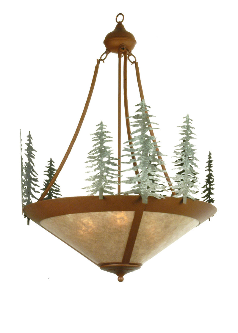 Meyda Tiffany 29543 Three Light Inverted Pendant, Rust/Green Trees