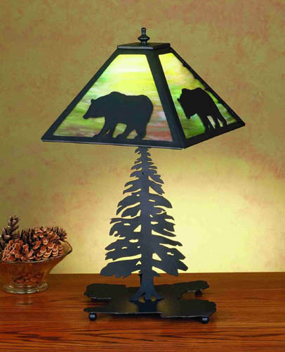 Meyda Tiffany 32552 Two Light Table Lamp, Black Metal