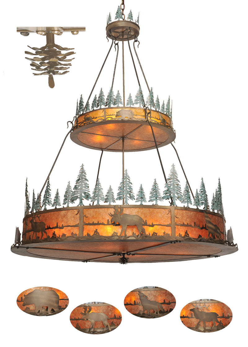 Meyda Tiffany 49066 12 Light Chandelier, Antique Copper/Green Trees