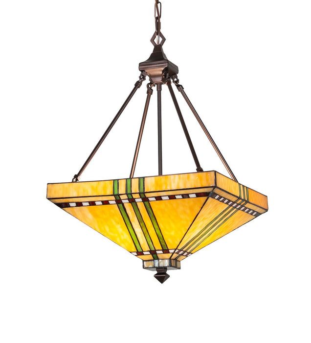 Meyda Tiffany 50621 Four Light Inverted Pendant, Ha Burgundy Beige