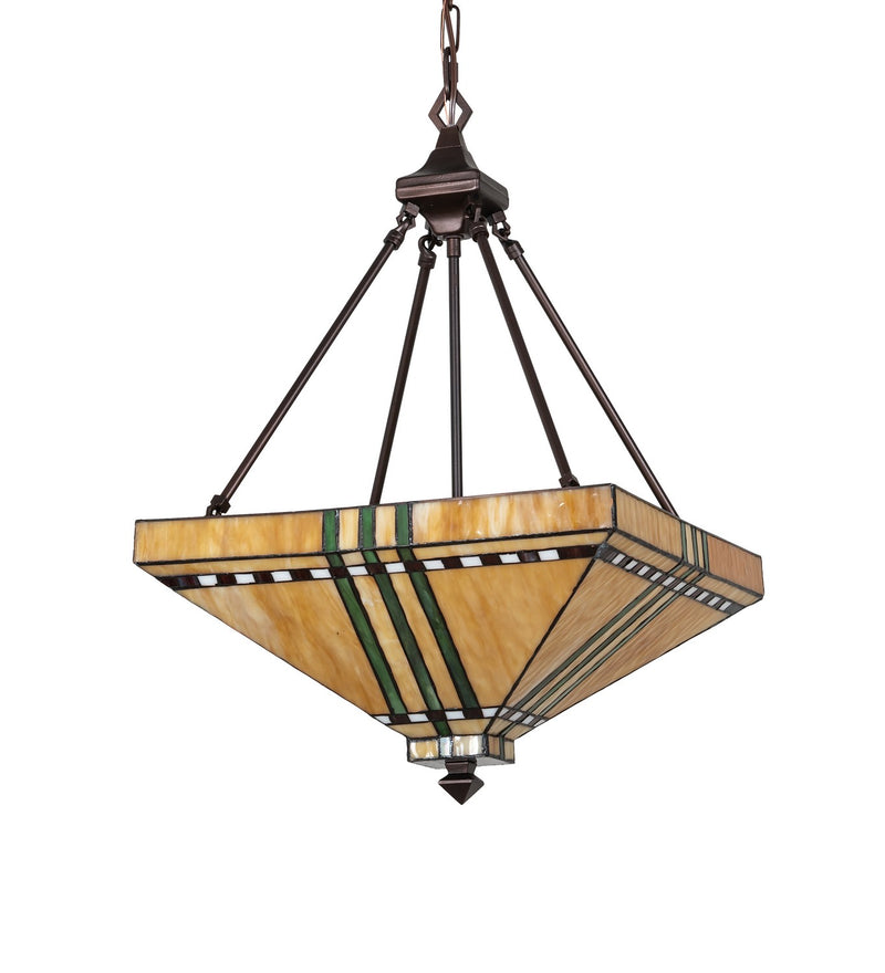 Meyda Tiffany 50621 Four Light Inverted Pendant, Ha Burgundy Beige