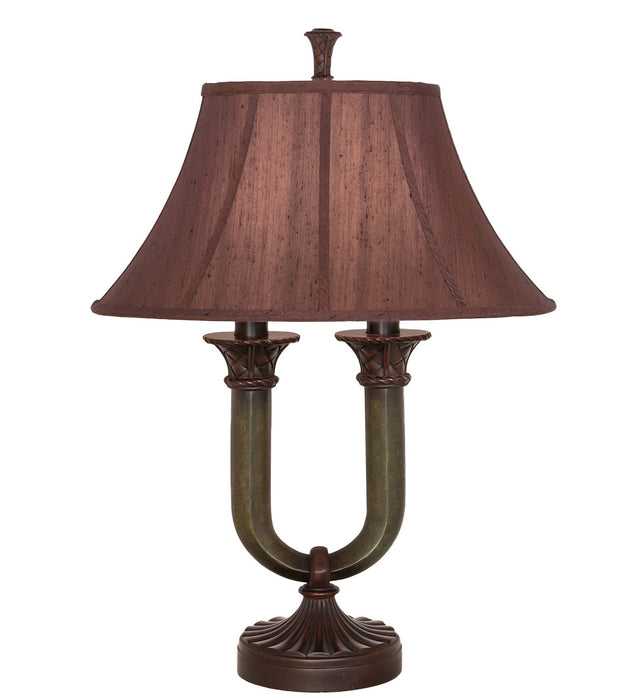 Meyda Tiffany 66032 Two Light Table Lamp, Mahogany Bronze/Medici Brown & Seagrass