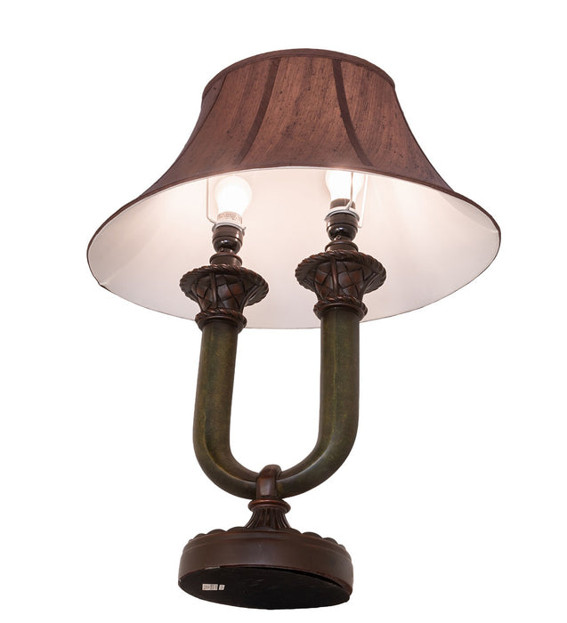 Meyda Tiffany 66032 Two Light Table Lamp, Mahogany Bronze/Medici Brown & Seagrass