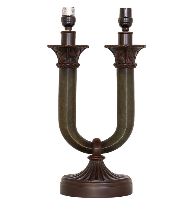 Meyda Tiffany 66032 Two Light Table Lamp, Mahogany Bronze/Medici Brown & Seagrass