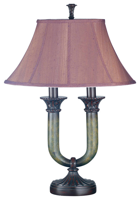 Meyda Tiffany 66032 Two Light Table Lamp, Mahogany Bronze/Medici Brown & Seagrass
