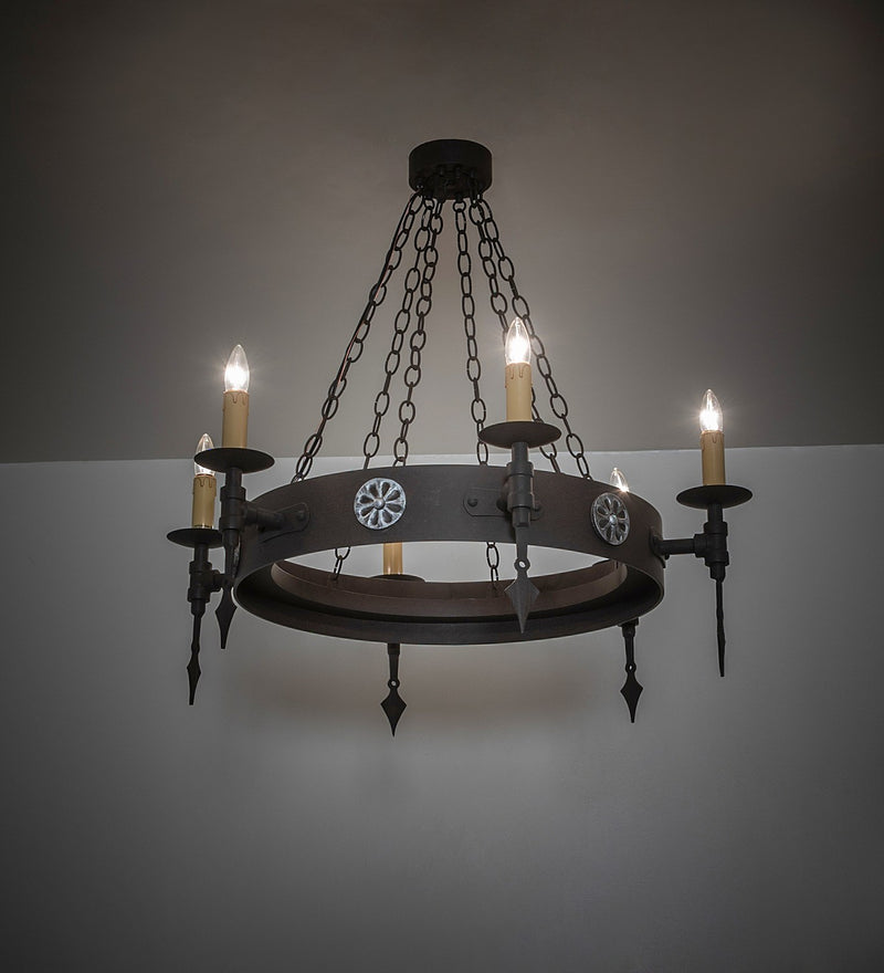 Meyda Tiffany 67719 Six Light Chandelier, Dark Roast/Aged Steel