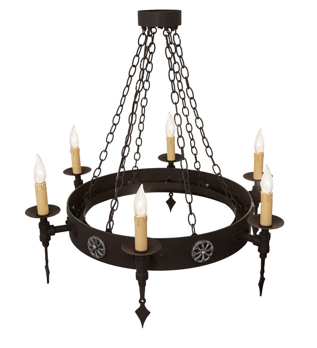 Meyda Tiffany 67719 Six Light Chandelier, Dark Roast/Aged Steel