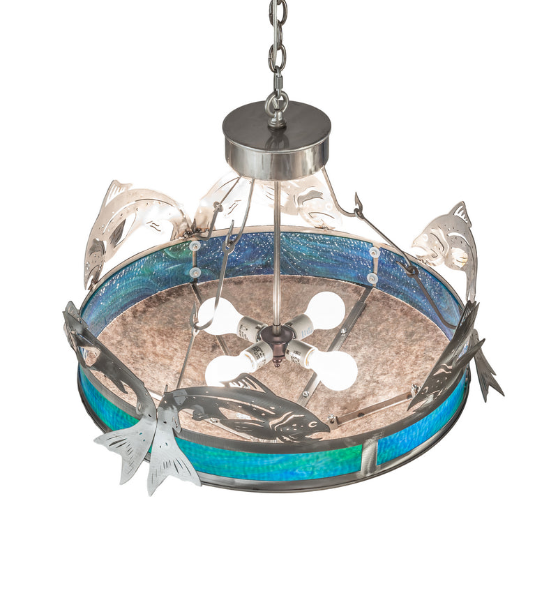 Meyda Tiffany 68165 Four Light Pendant, Industrial Steel Powder Coat
