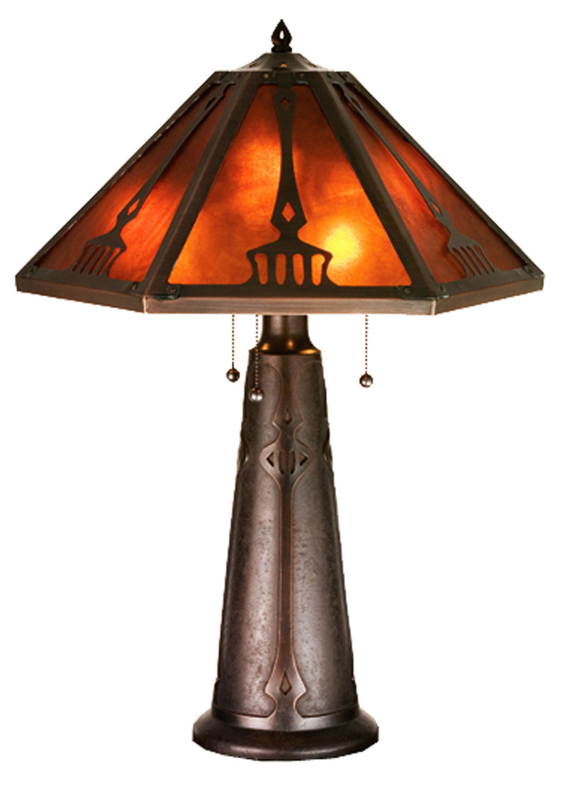Meyda Tiffany 98516 Three Light Table Lamp, Verdi Washed Mahogany Bronze