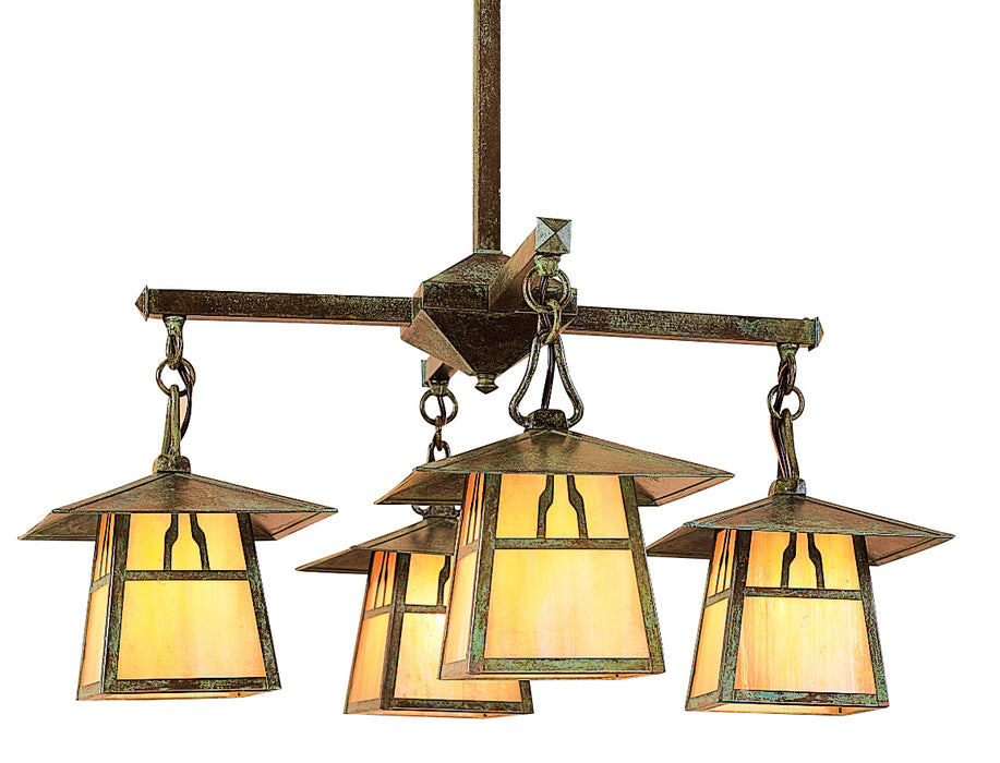 Arroyo CCH-8/4BGW-VP Four Light Chandelier, Verdigris Patina