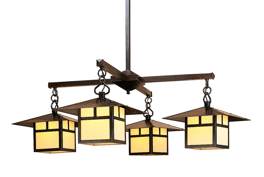 Arroyo MCH-12/4TCR-BZ Four Light Glass Down Chandeliers, Bronze