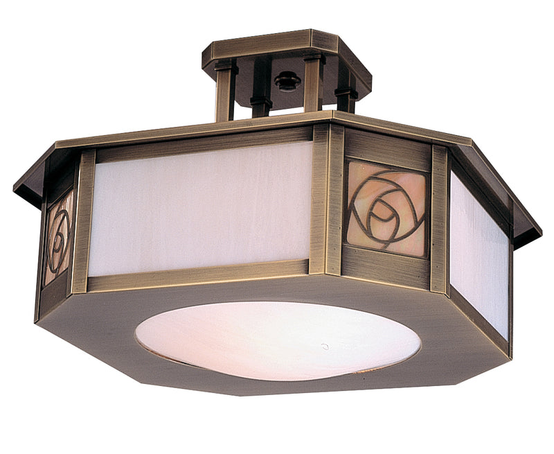 Arroyo SCCM-15GWC-AB Two Light Semi-Flush Ceiling Light, Antique Brass