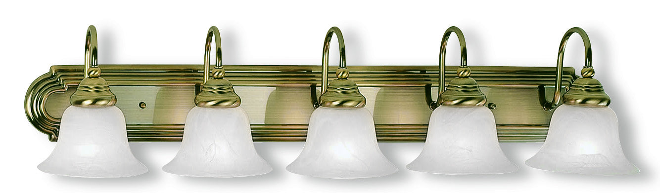 Livex Lighting 1005-01 Five Light Bath Vanity, Antique Brass