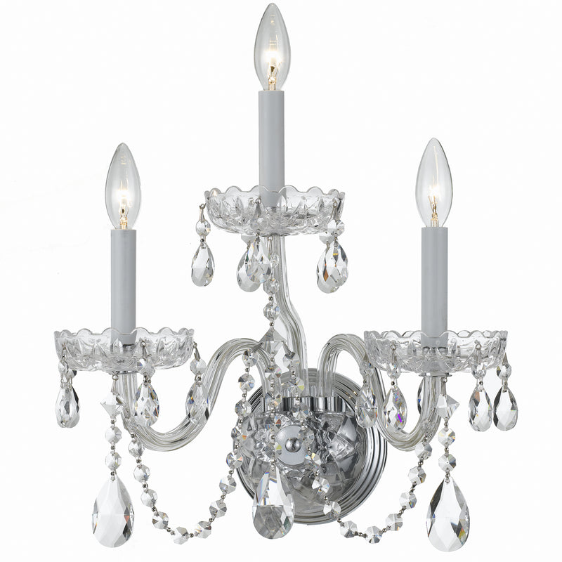 Crystorama 1033-CH-CL-S Three Light Wall Sconce, Polished Chrome