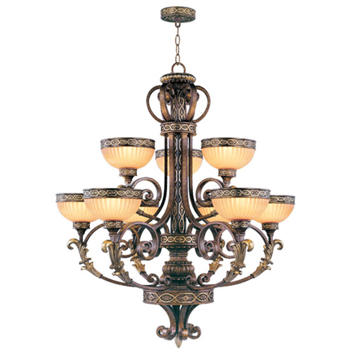 Livex Lighting 8529-64 Nine Light Chandelier, Palacial Bronze w/ Gildeds