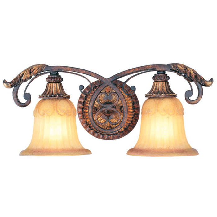 Livex Lighting 8552-63 Two Light Bath Vanity, Hand Applied Verona Bronze w/ Aged Gold Leafs