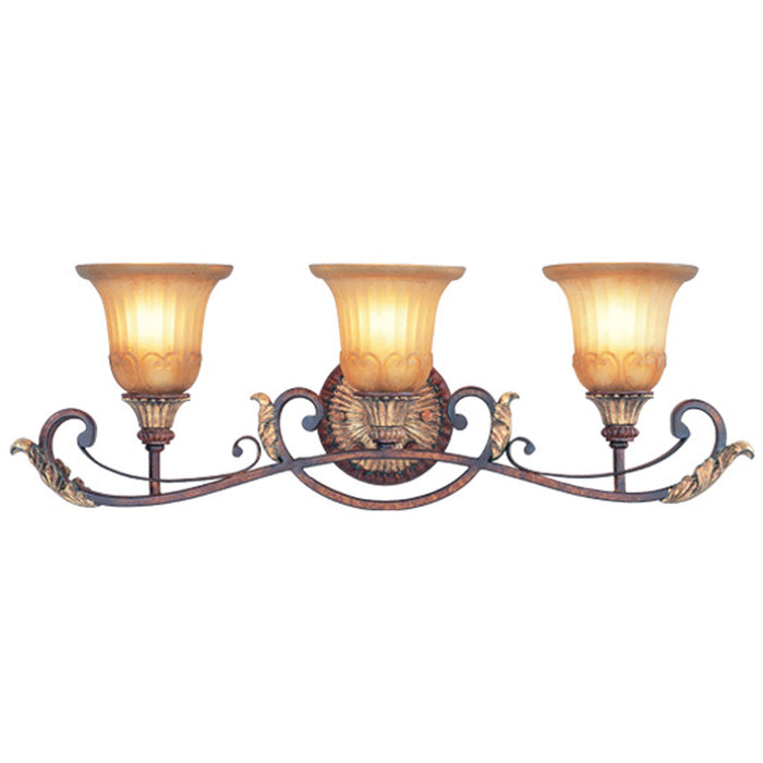 Livex Lighting 8553-63 Three Light Bath Vanity, Hand Applied Verona Bronze w/ Aged Gold Leafs