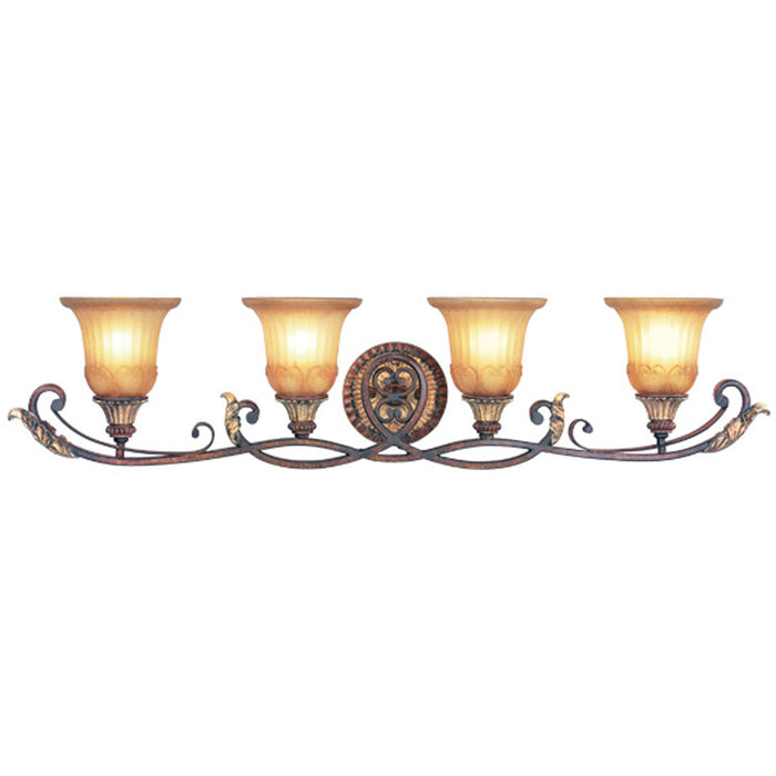 Livex Lighting 8554-63 Four Light Bath Vanity, Hand Applied Verona Bronze w/ Aged Gold Leafs