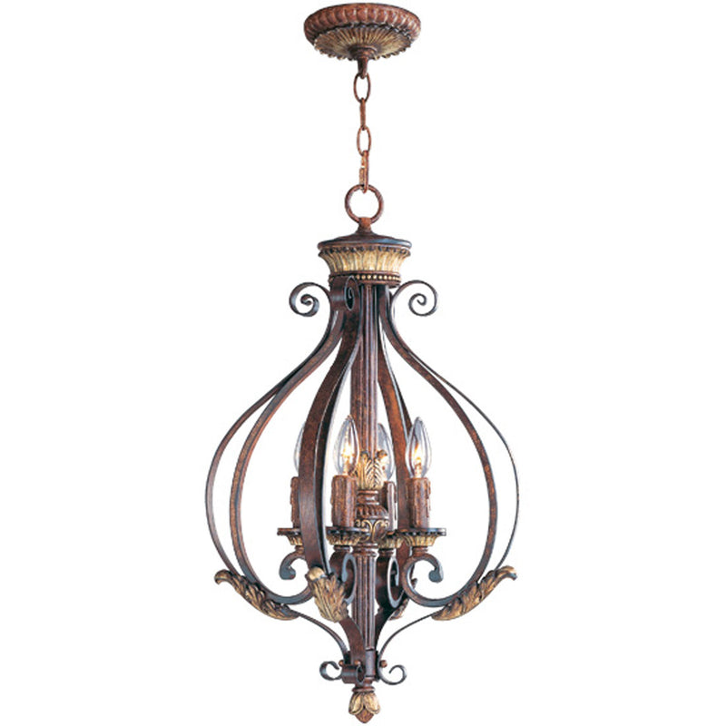 Livex Lighting 8556-63 Four Light Foyer Chandelier, Hand Applied Verona Bronze w/ Aged Gold Leafs