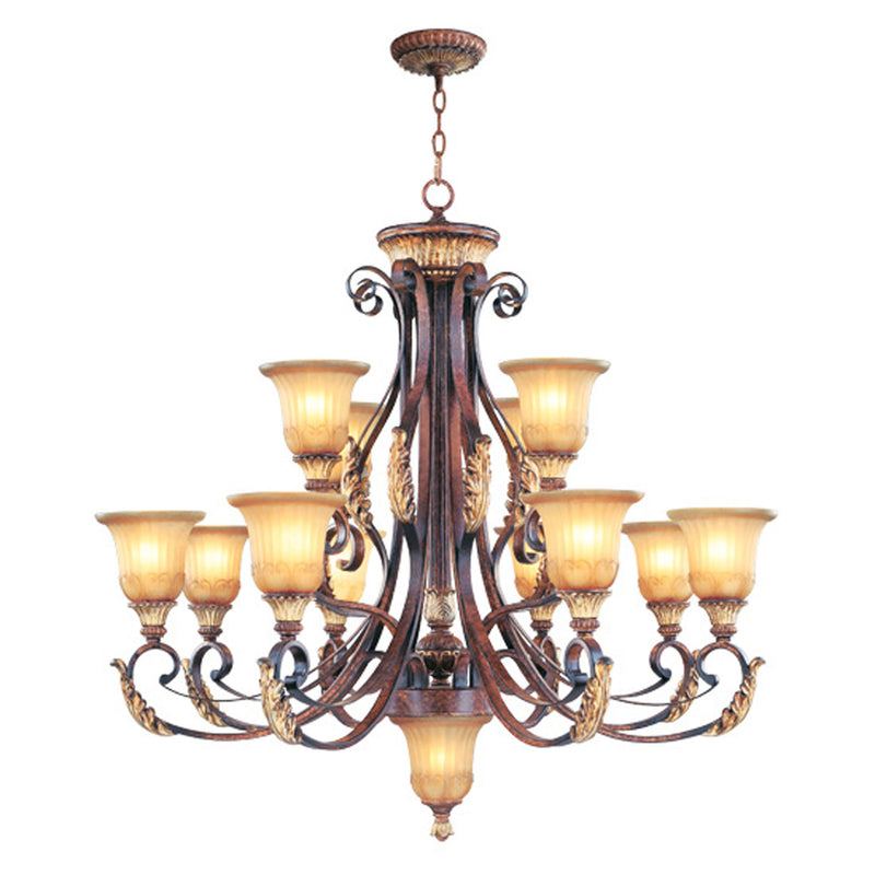 Livex Lighting 8559-63 13 Light Chandelier, Hand Applied Verona Bronze w/ Aged Gold Leafs