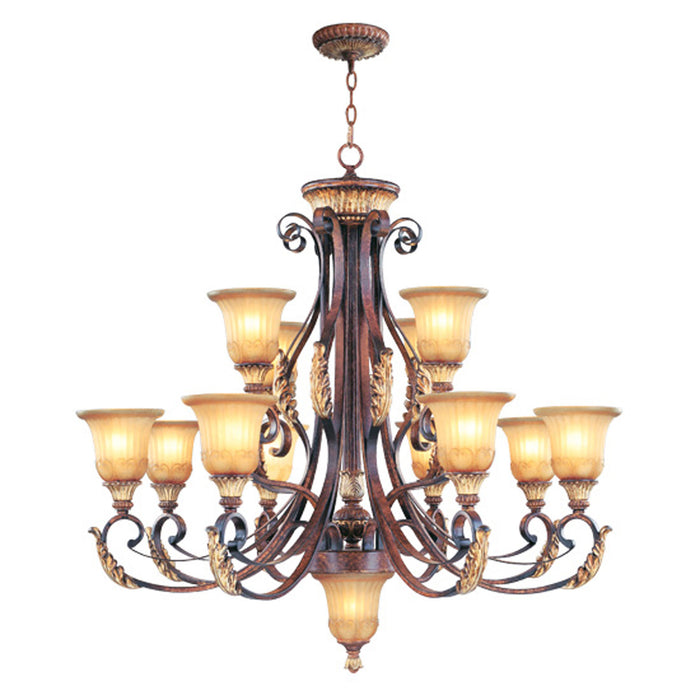 Livex Lighting 8559-63 13 Light Chandelier, Hand Applied Verona Bronze w/ Aged Gold Leafs