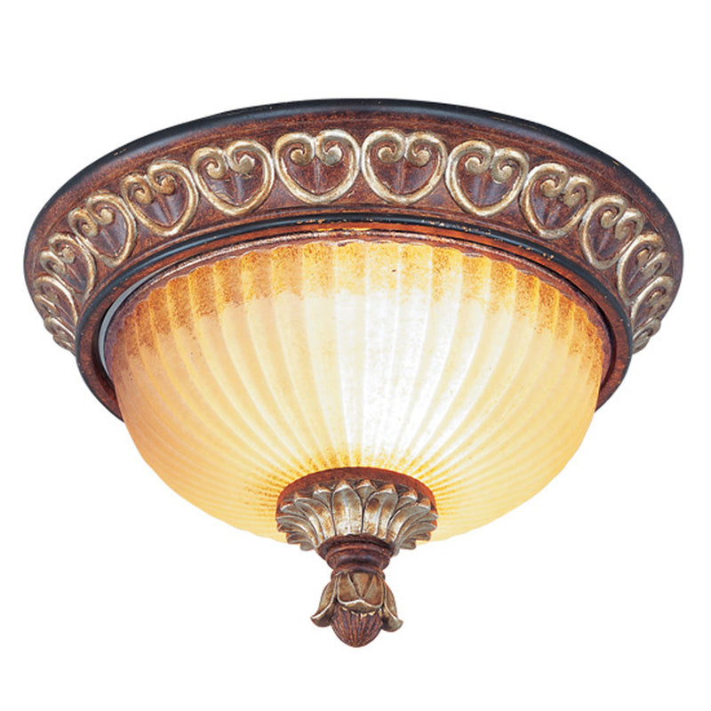 Livex Lighting 8562-63 Two Light Ceiling Mount, Hand Applied Verona Bronze w/ Aged Gold Leafs