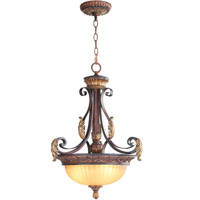 Livex Lighting 8567-63 Three Light Pendant, Hand Applied Verona Bronze w/ Aged Gold Leafs