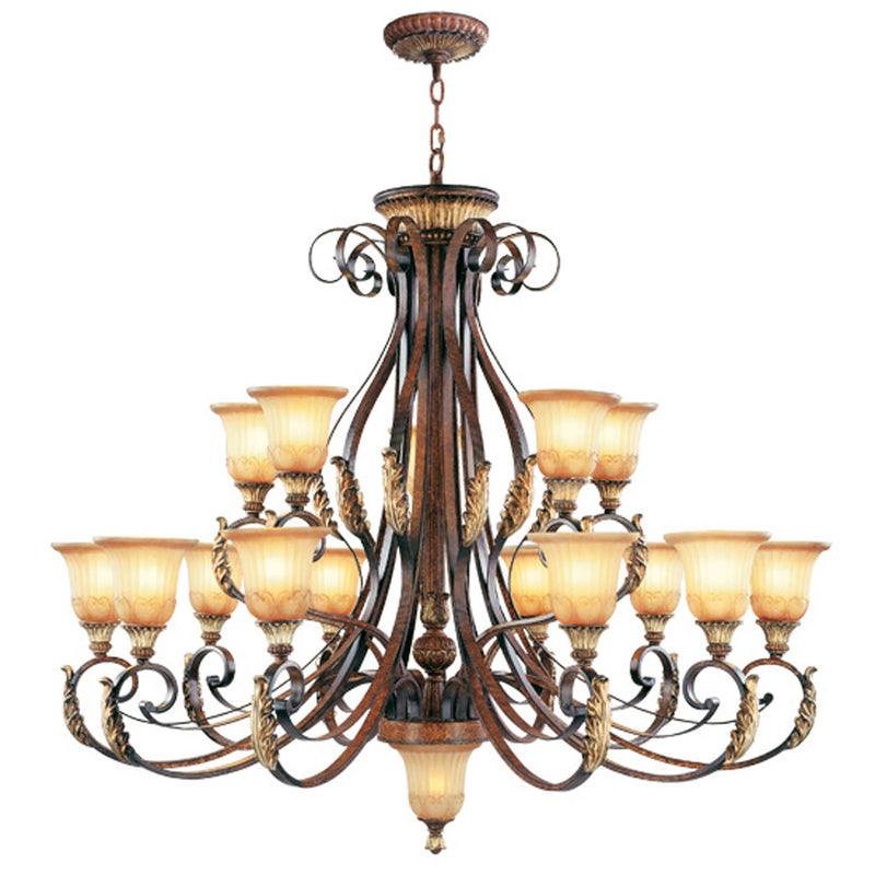 Livex Lighting 8568-63 16 Light Chandelier, Hand Applied Verona Bronze w/ Aged Gold Leafs