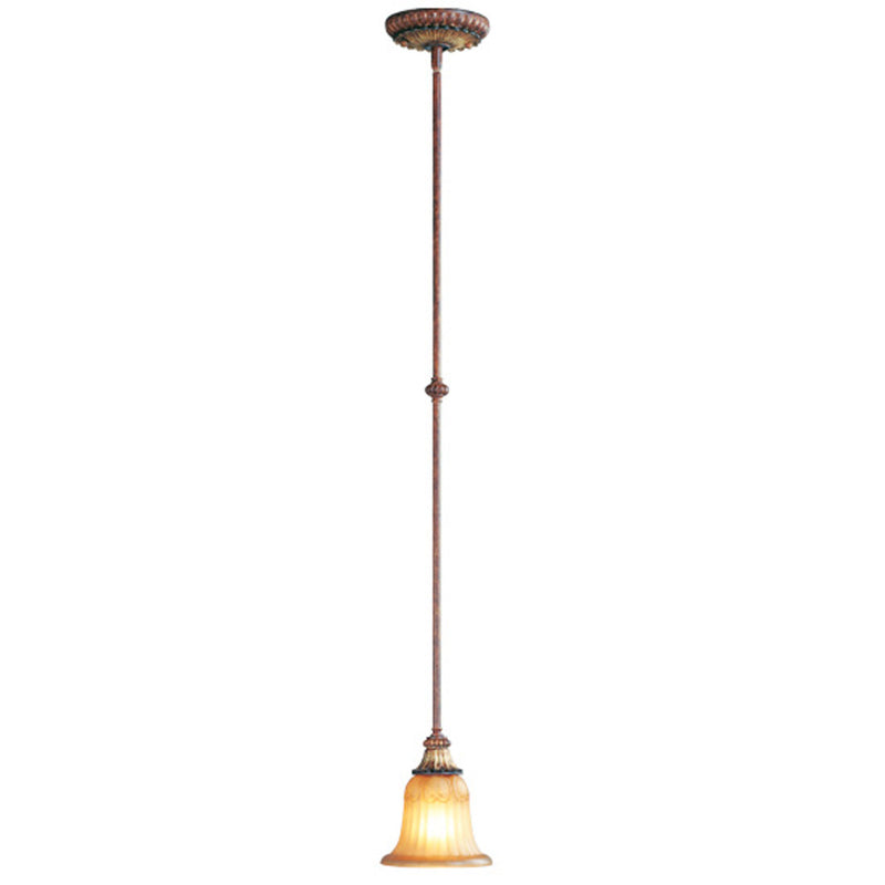 Livex Lighting 8570-63 One Light Mini Pendant, Hand Applied Verona Bronze w/ Aged Gold Leafs