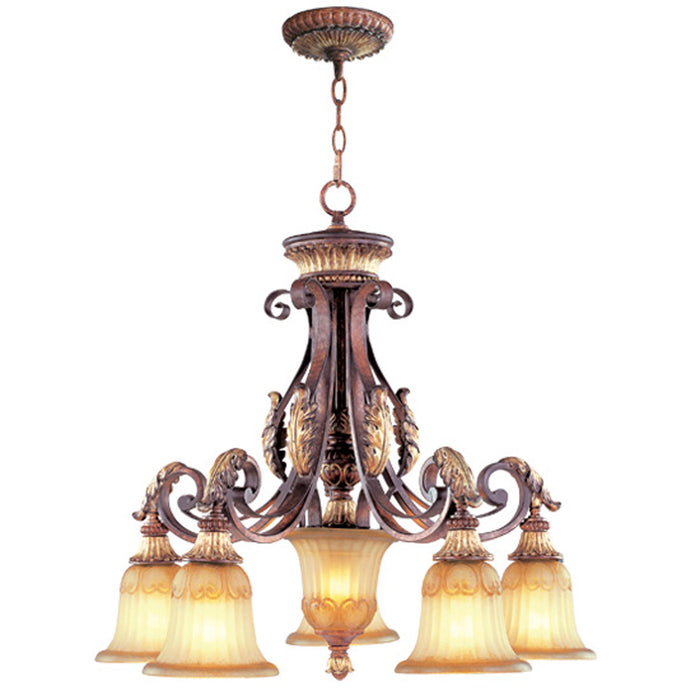 Livex Lighting 8575-63 Six Light Chandelier, Hand Applied Verona Bronze w/ Aged Gold Leafs