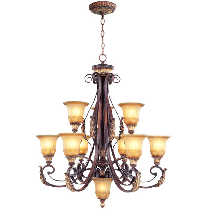 Livex Lighting 8579-63 Ten Light Chandelier, Hand Applied Verona Bronze w/ Aged Gold Leafs