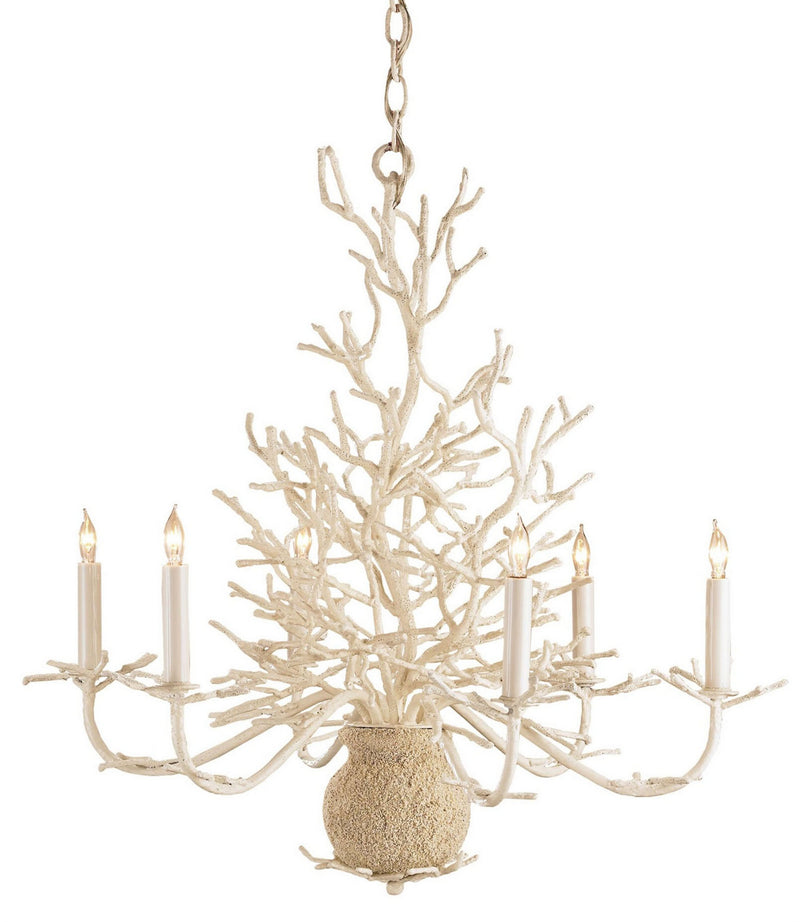Currey and Company 9218 Six Light Chandelier, White Coral/Natural Sand
