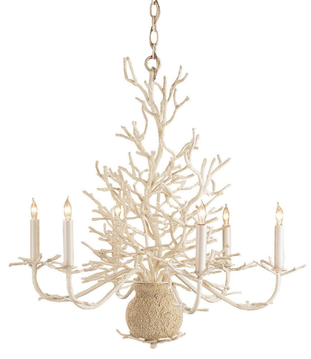 Currey and Company 9218 Six Light Chandelier, White Coral/Natural Sand