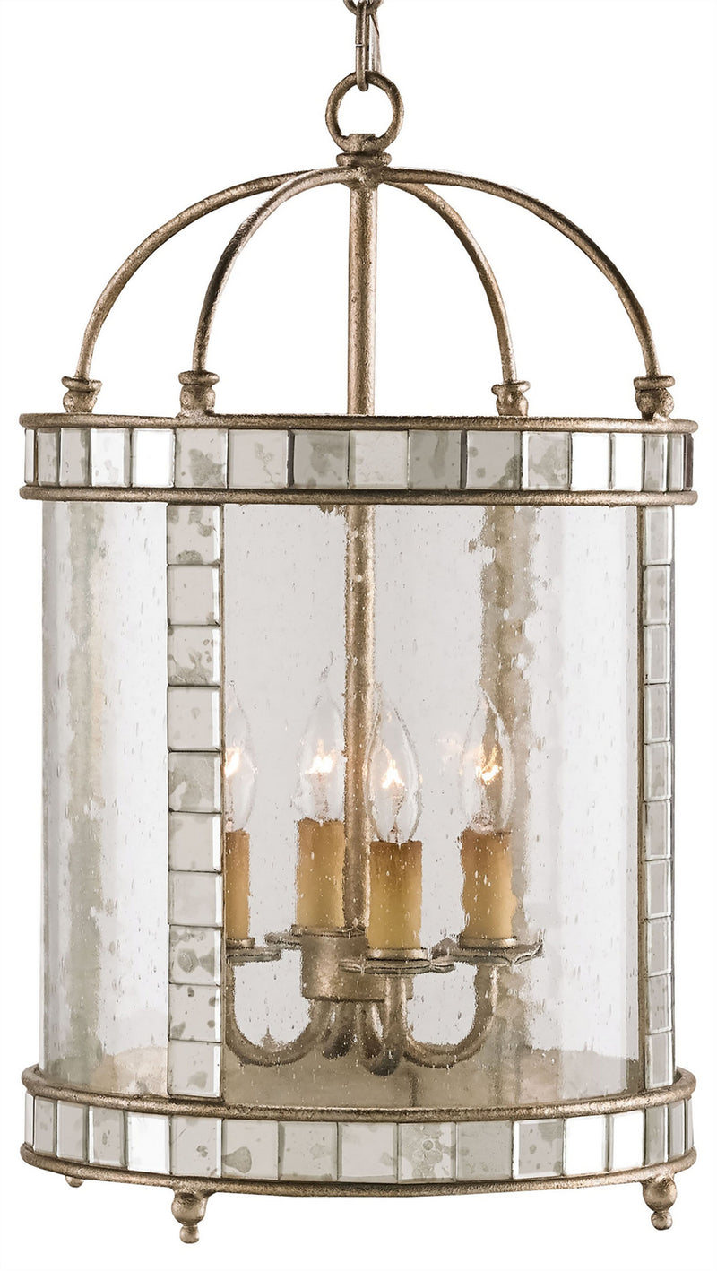Currey and Company 9229 Four Light Lantern, Harlow Silver Leaf/Antique Mirror