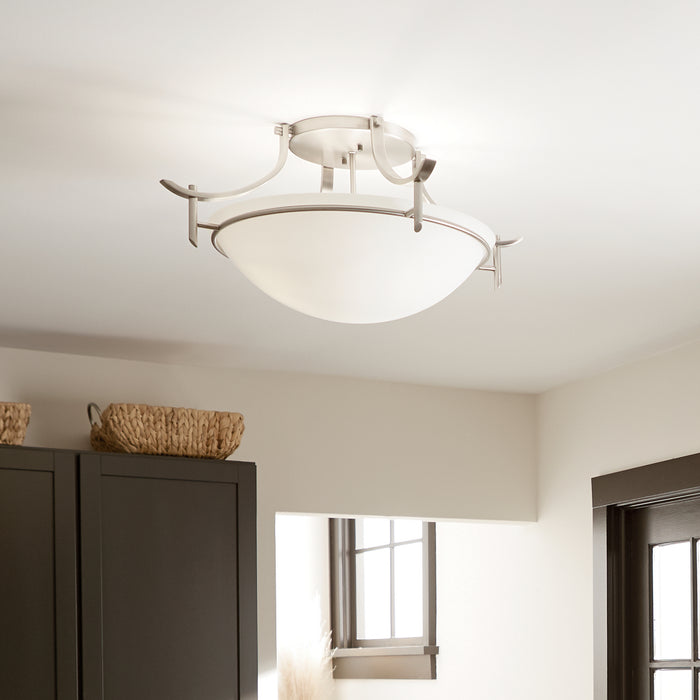 Kichler 3606AP Three Light Semi Flush Mount, Antique Pewter
