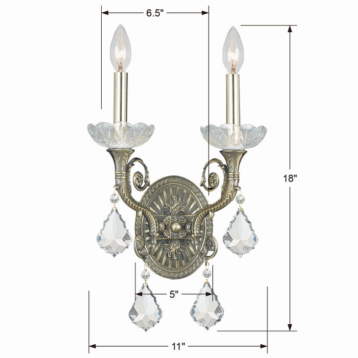 Crystorama 1482-HB-CL-SAQ Two Light Wall Sconce, Historic Brass