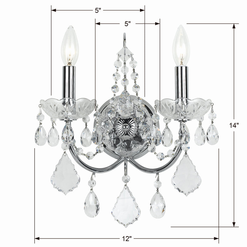 Crystorama 3222-CH-CL-MWP Two Light Wall Sconce, Polished Chrome