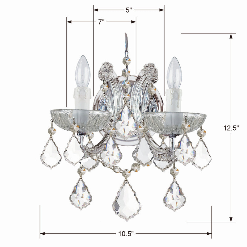 Crystorama 4472-CH-CL-SAQ Two Light Wall Sconce, Polished Chrome