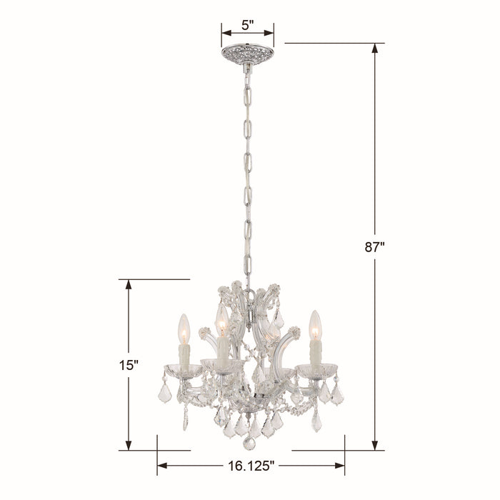 Crystorama 4474-CH-CL-SAQ Four Light Mini Chandelier, Polished Chrome