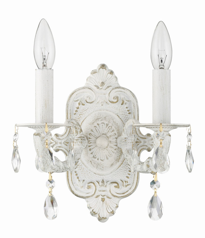 Crystorama 5022-AW-CL-MWP Two Light Wall Sconce, Antique White