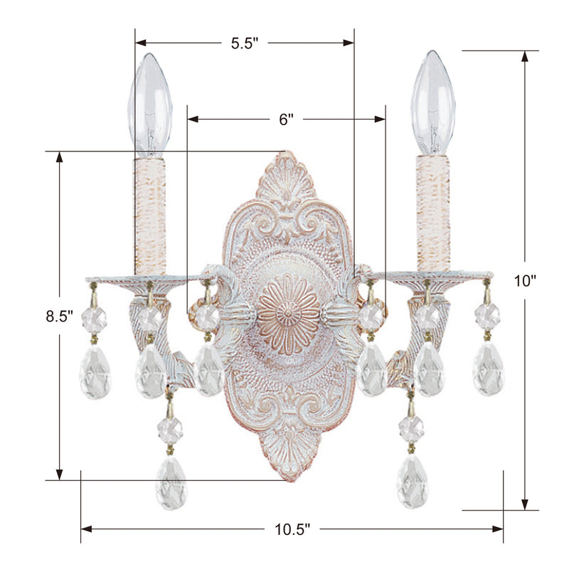 Crystorama 5022-AW-CL-SAQ Two Light Wall Sconce, Antique White