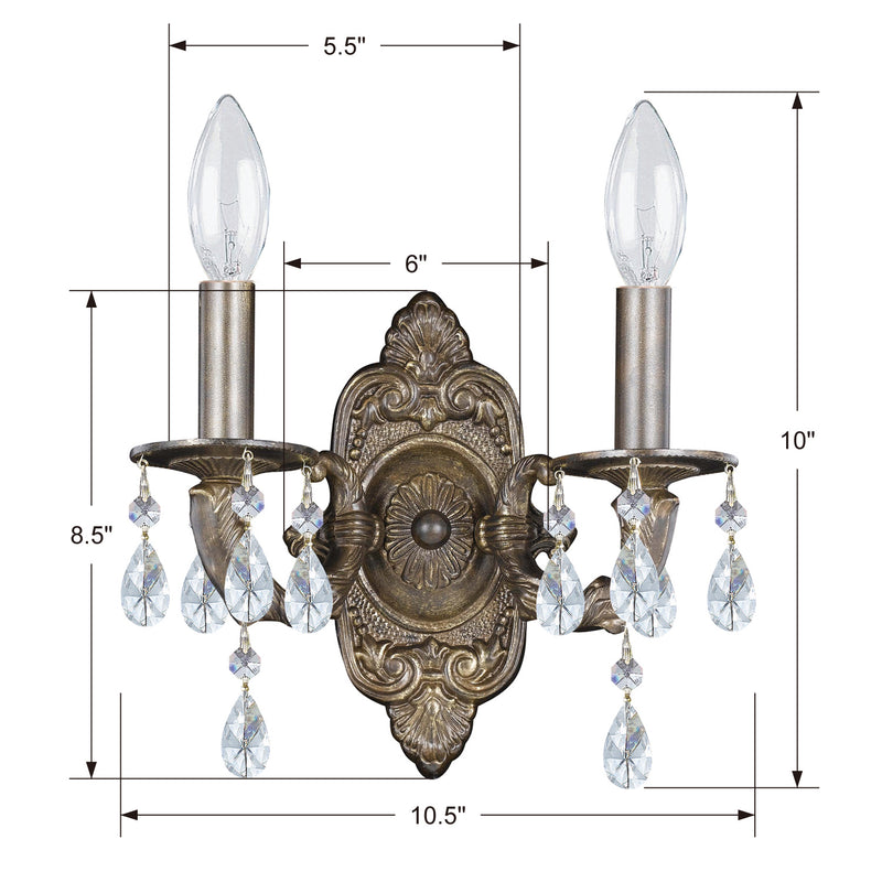 Crystorama 5022-VB-CL-MWP Two Light Wall Sconce, Venetian Bronze
