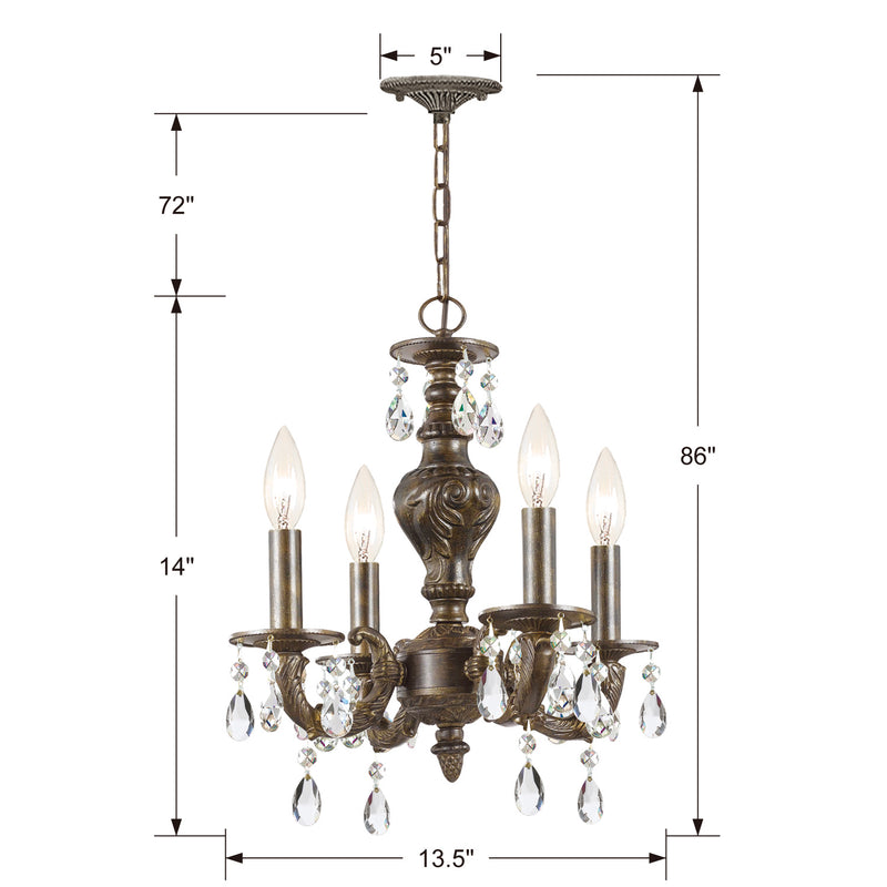Crystorama 5024-VB-CL-MWP Four Light Mini Chandelier, Venetian Bronze
