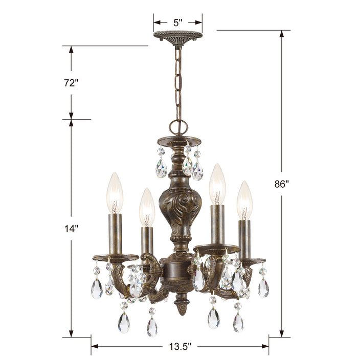 Crystorama 5024-VB-CL-MWP Four Light Mini Chandelier, Venetian Bronze