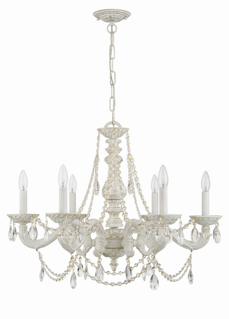 Crystorama 5026-AW-CL-MWP Six Light Chandelier, Antique White
