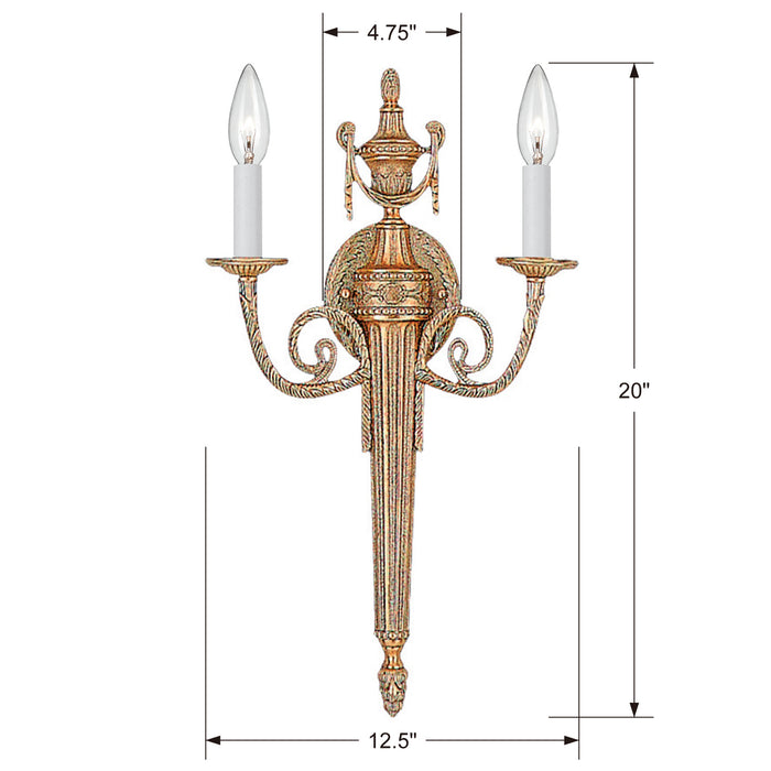 Crystorama 662-MB Two Light Wall Sconce, Matte Brass