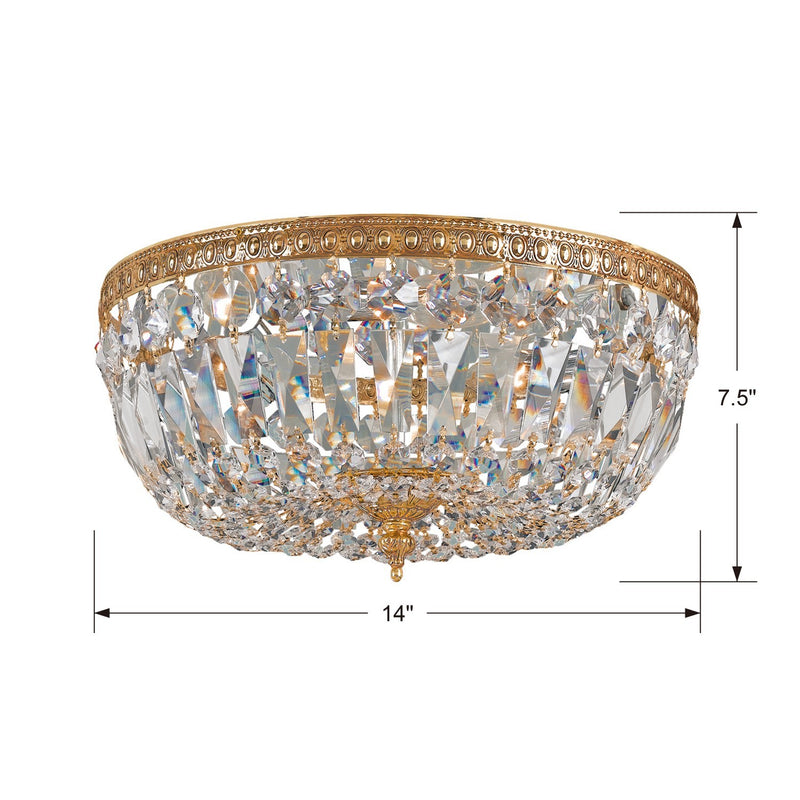 Crystorama 714-OB-CL-SAQ Three Light Flush Mount, Olde Brass